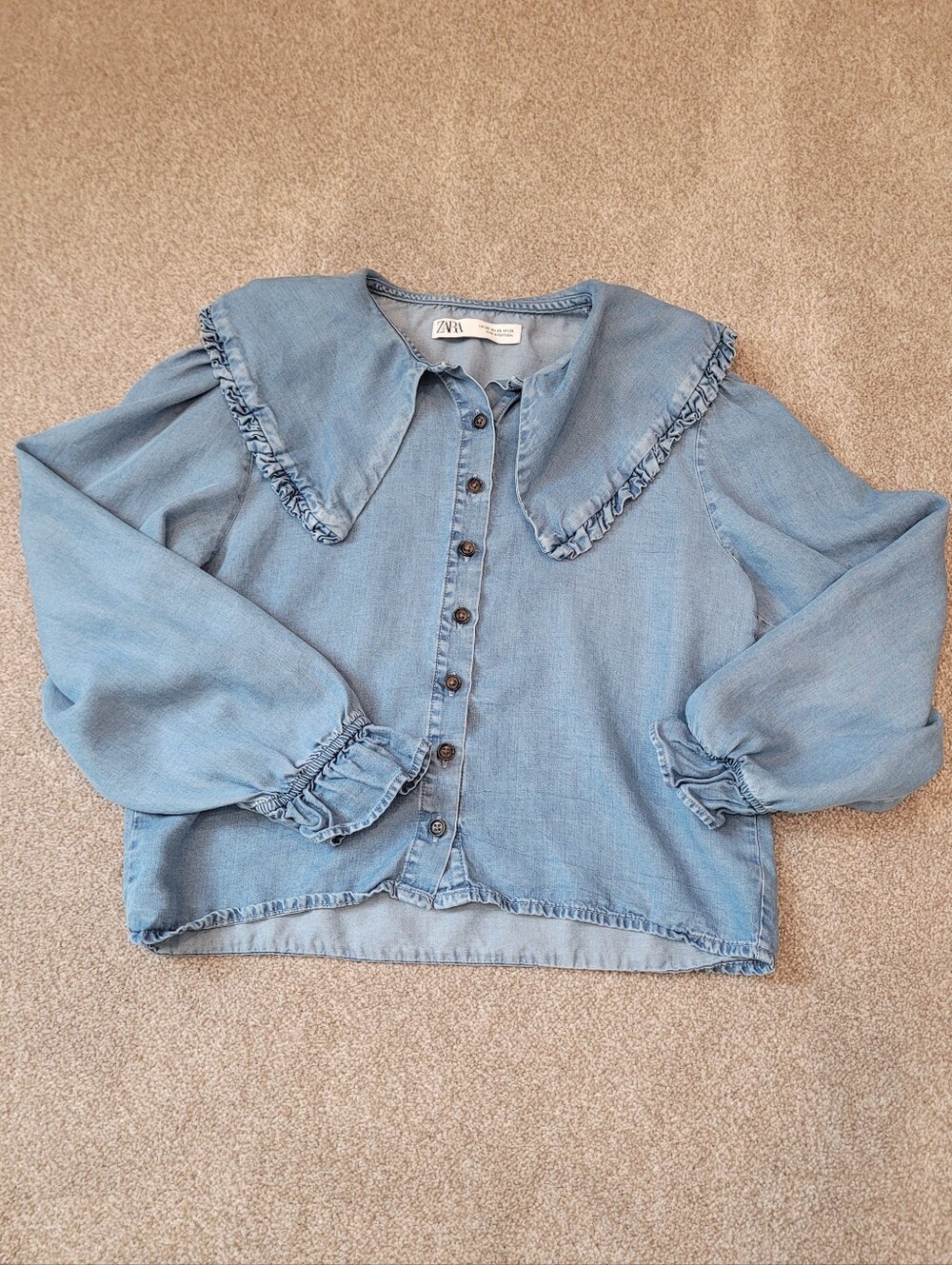 Zara Womens Peter Pan Wide Collar Lyocell Button Up Blouse Size XS - Picture 4 of 9